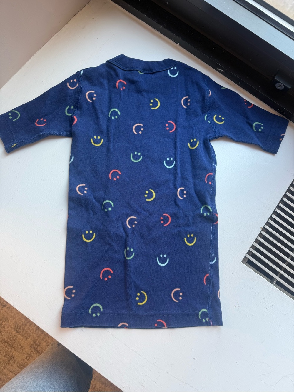 Hanna Andersson Navy Short-Sleeve Tee with Colorful Smiley Faces